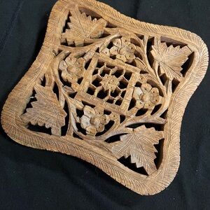 Source Unknown Carved Wooden Trivet